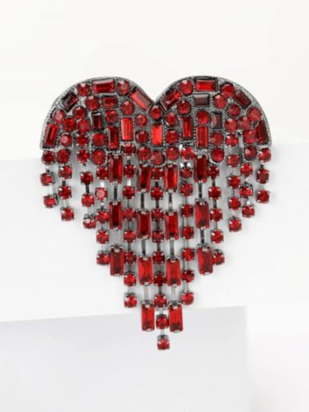 New - Sparkling Heart Tassel Fringe Rhinestone Waterfall Brooch For‎ Women